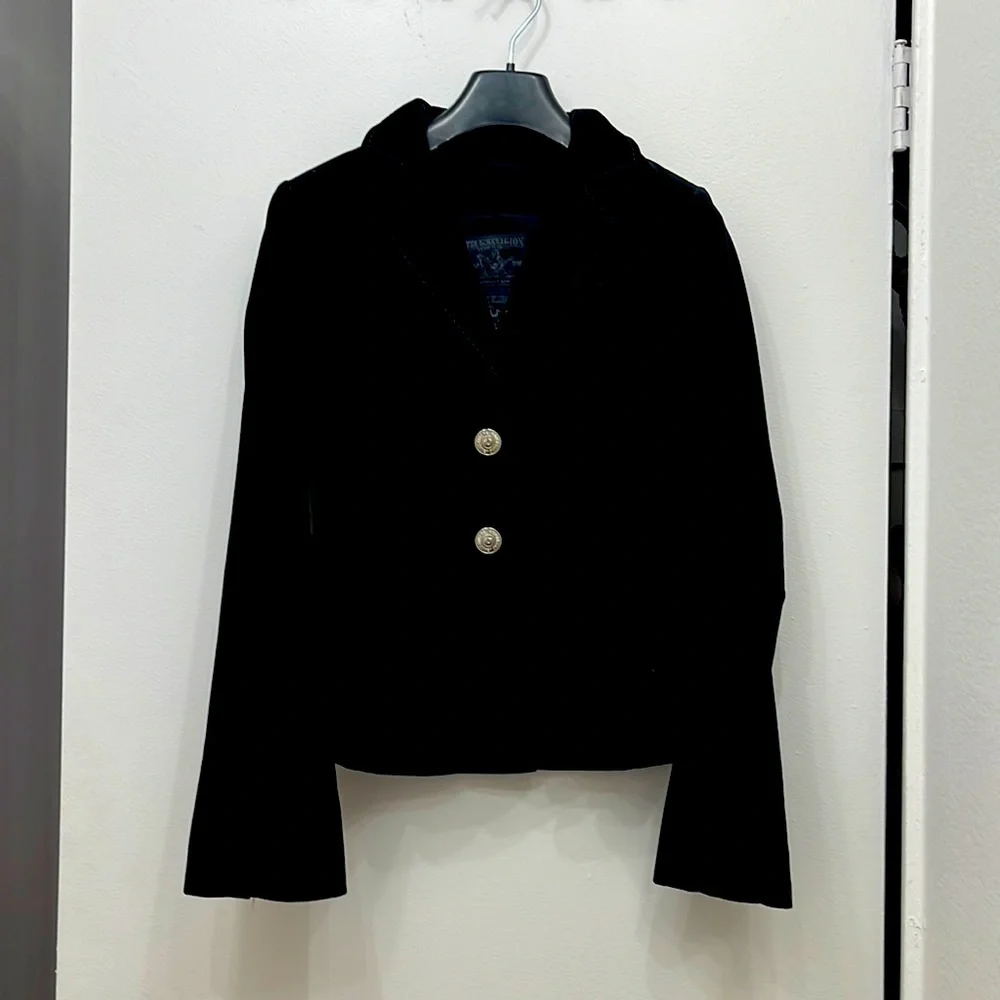 EUC True Religion Embroidered Back Velour Blazer - Picture 2 of 7